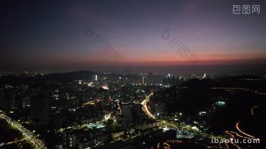 广东珠海城市晚霞夜幕降临夜景灯光航拍